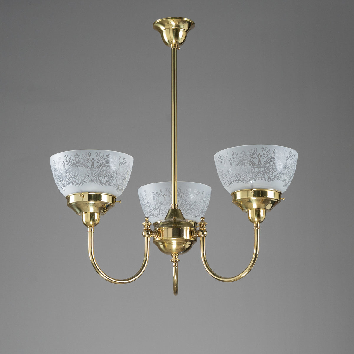 Luke 3 Light Pendant Polished Brass with Keon Frost Etch Shades