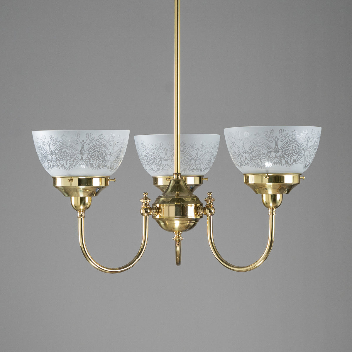 Luke 3 Light Pendant Polished Brass with Keon Frost Etch Shades