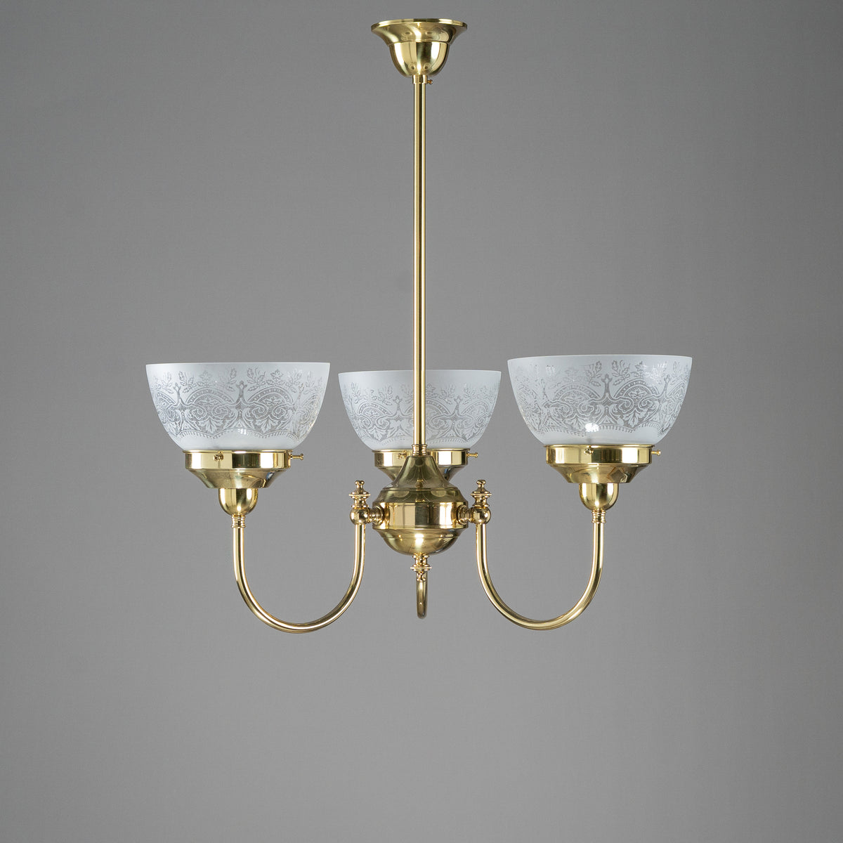 Luke 3 Light Pendant Polished Brass with Keon Frost Etch Shades