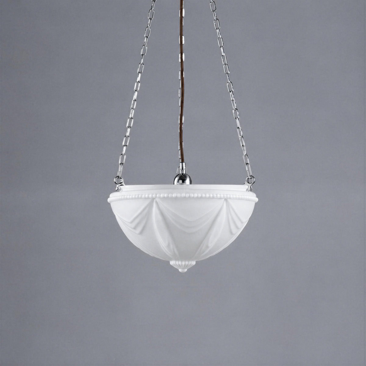 Empire 14'' Opal Matte on 3 Chain Black Cloth Suspension, Chrome