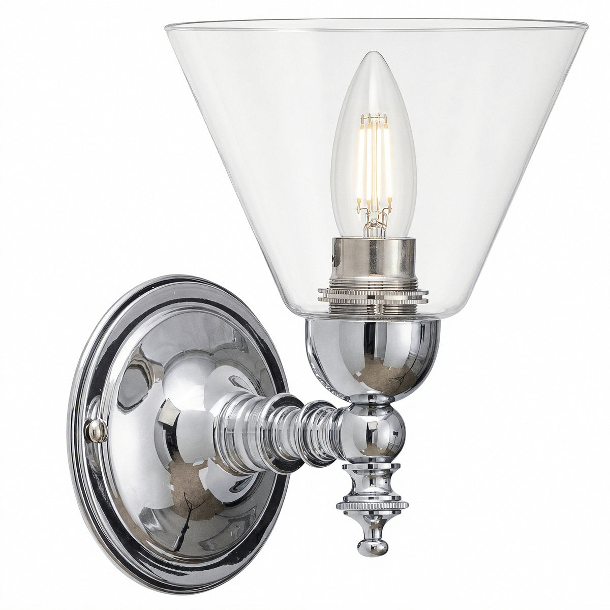 Koscina Wall Light with Cono Clear Shade, Chrome