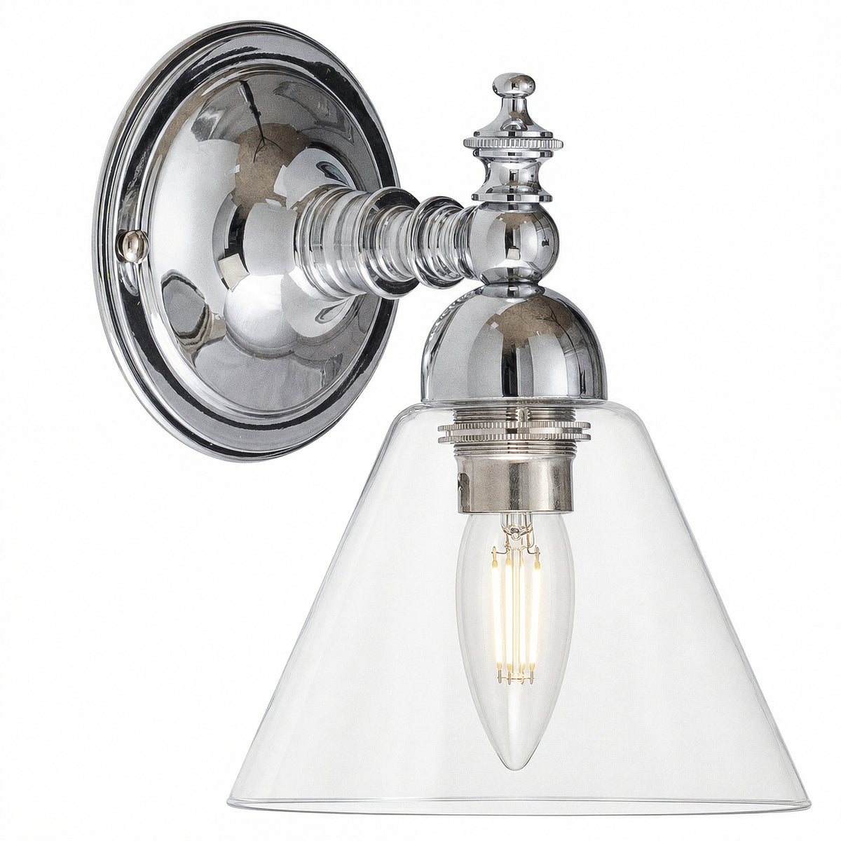 Koscina Wall Light with Cono Clear Shade, Chrome