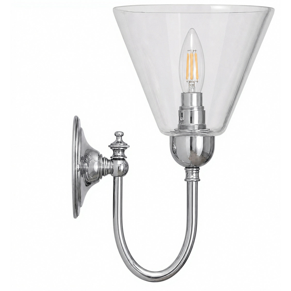 Loxton Wall Light with Cono Clear Shade, Chrome