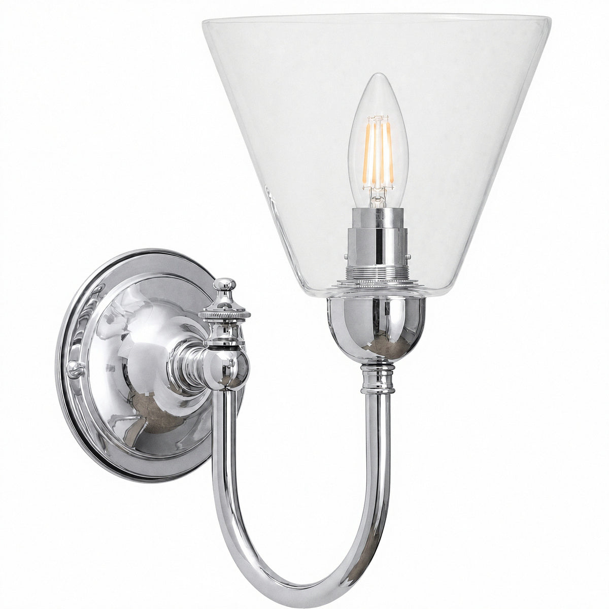 Loxton Wall Light with Cono Clear Shade, Chrome
