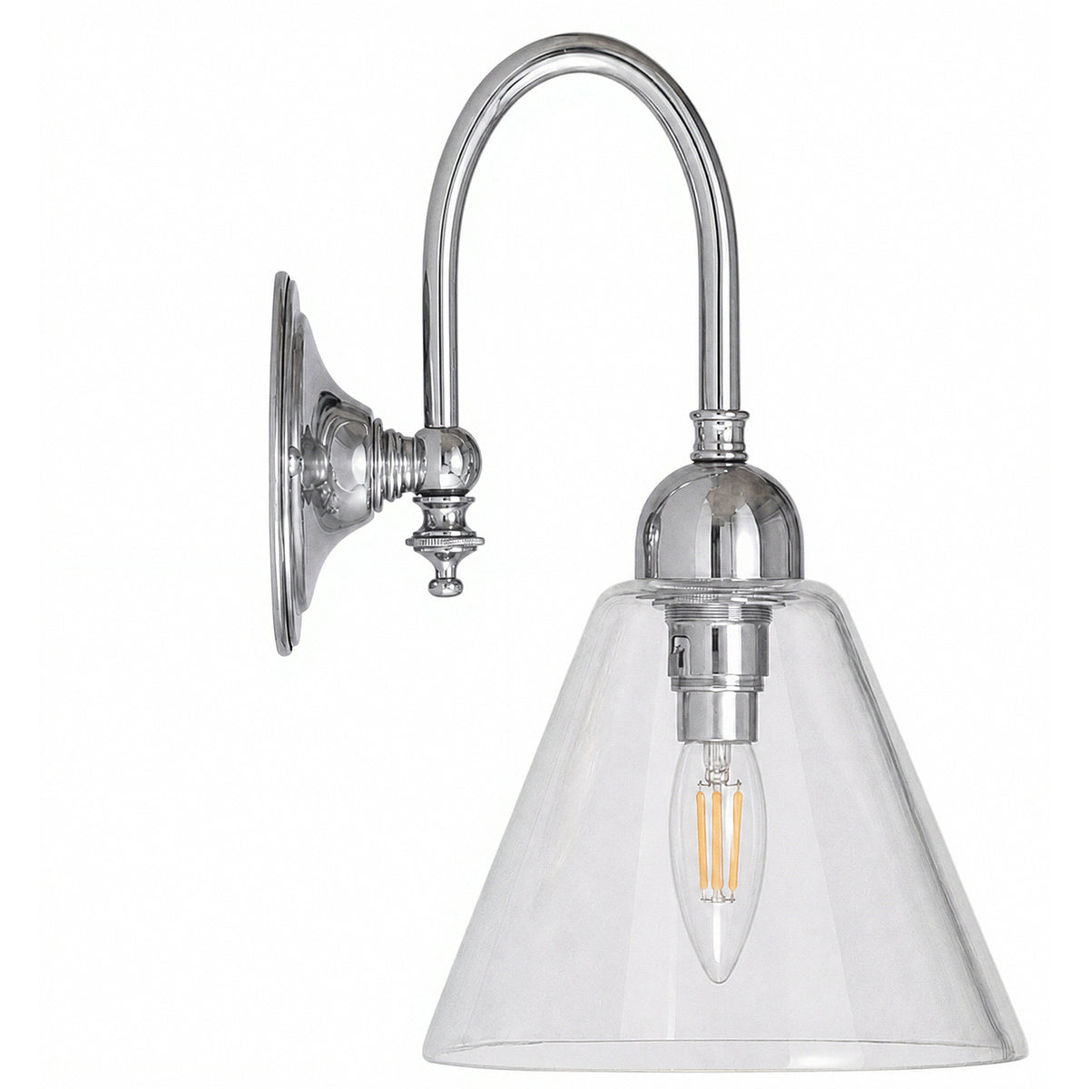 Loxton Wall Light with Cono Clear Shade, Chrome