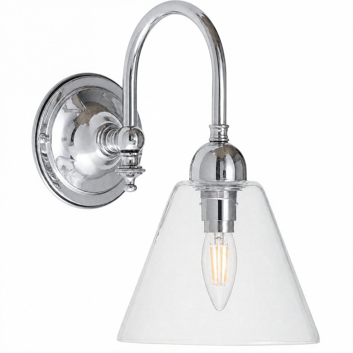 Loxton Wall Light with Cono Clear Shade, Chrome