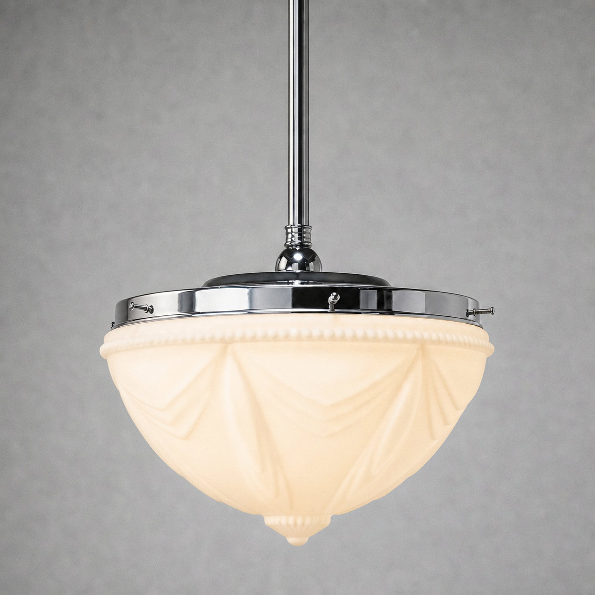 Empire Opal Matt 14" Shade w 3/4" x 1/2m Chrome Rod Pendant