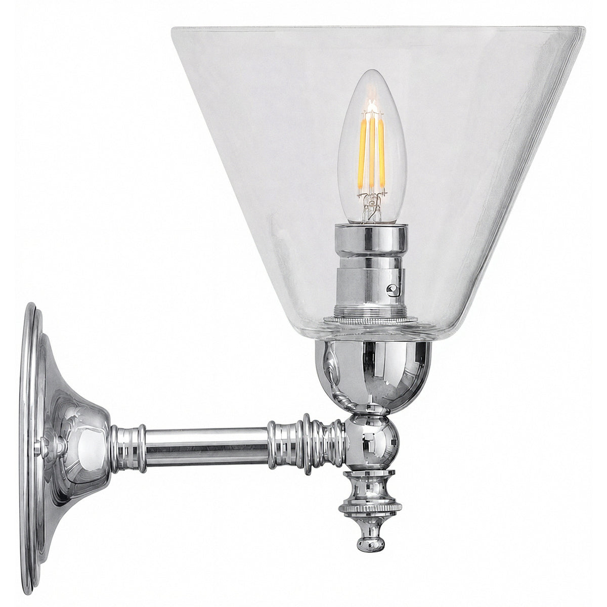 Waubra Wall Light with Cono Clear Shade, Chrome