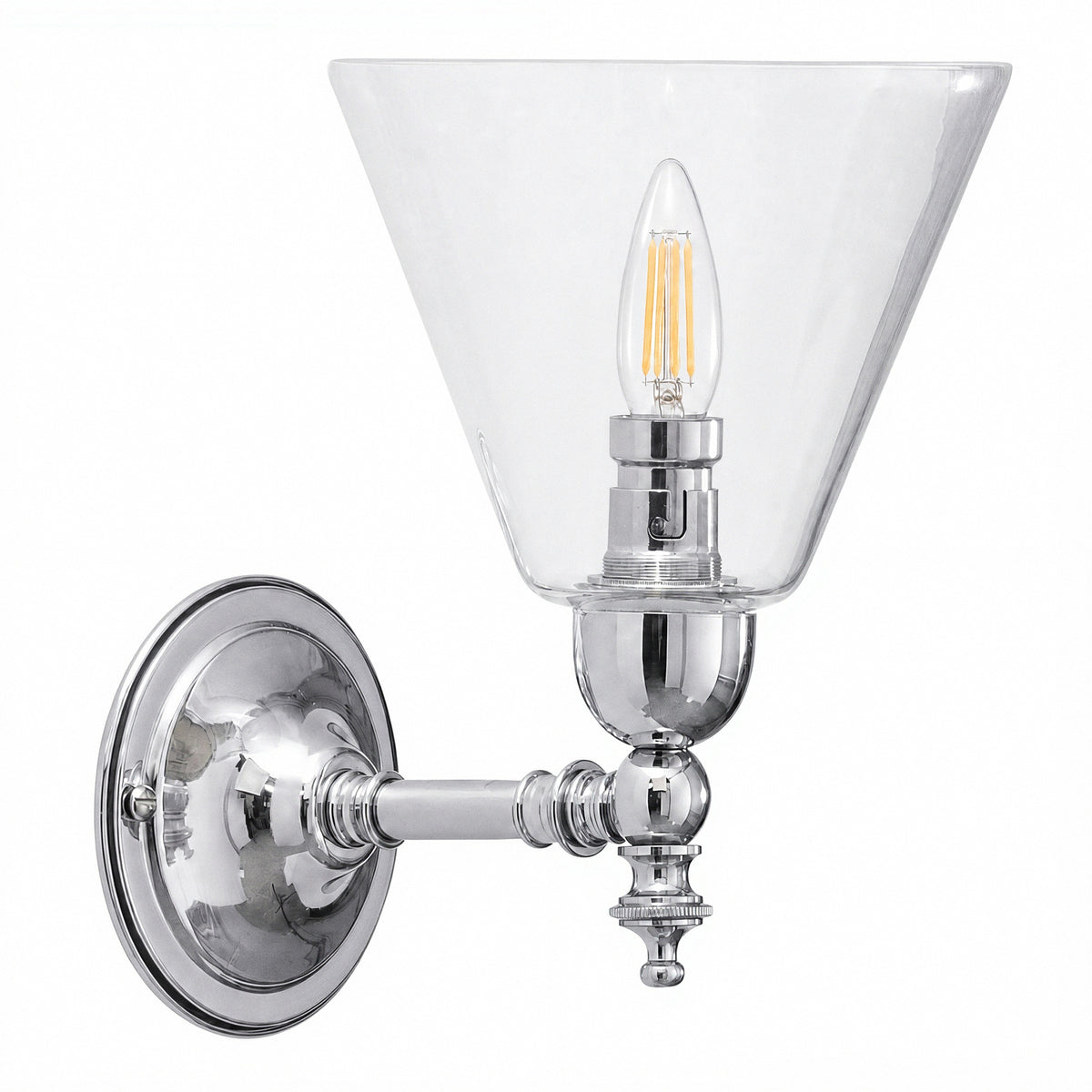 Waubra Wall Light with Cono Clear Shade, Chrome