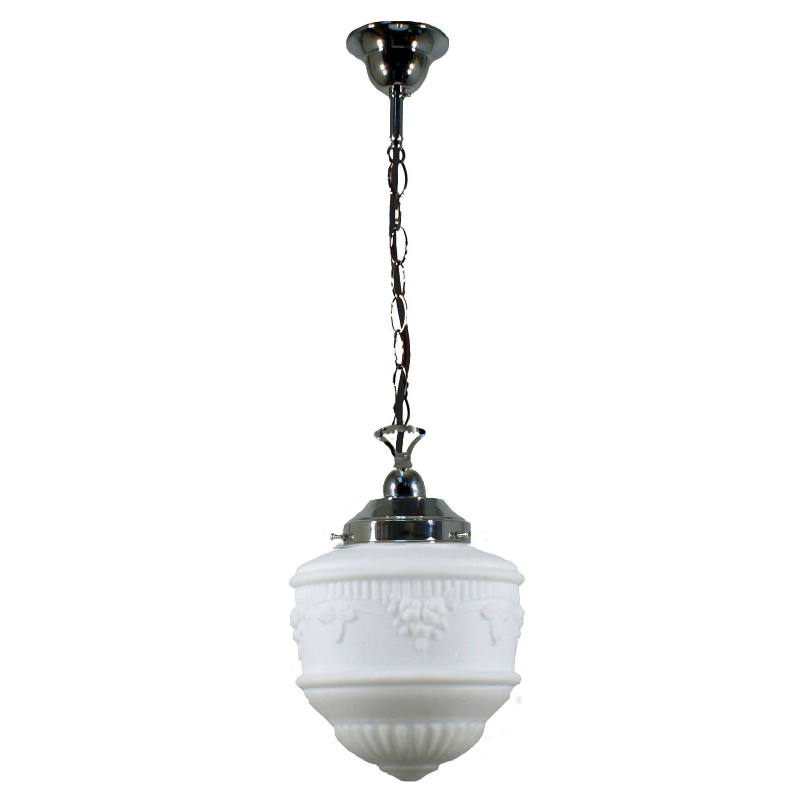 Senator 8'' Opal Matte on Single Chain Black Cloth Suspension, Chrome