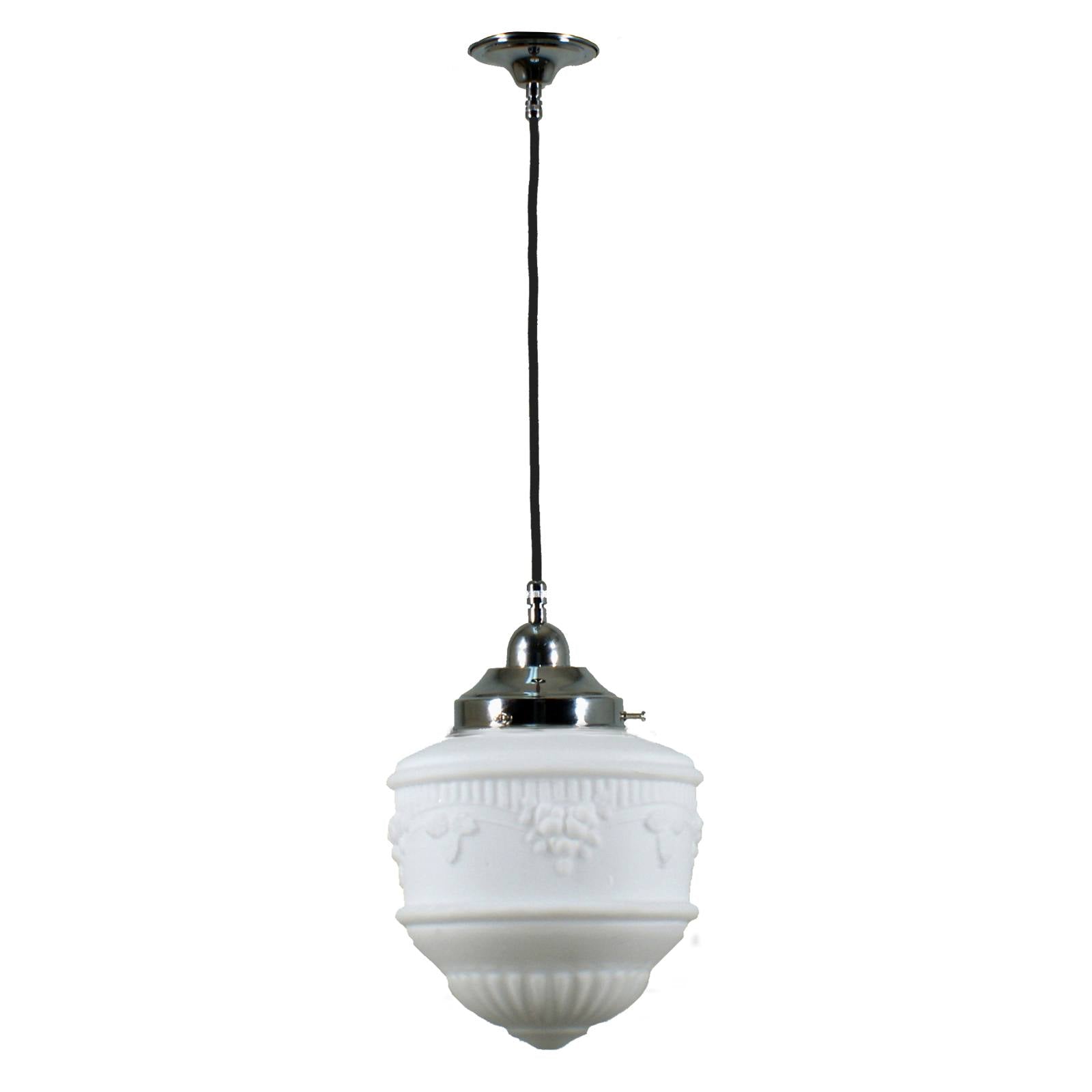 Senator 8'' Opal Matte on Cloth Cord Black Cloth Suspension, Chrome