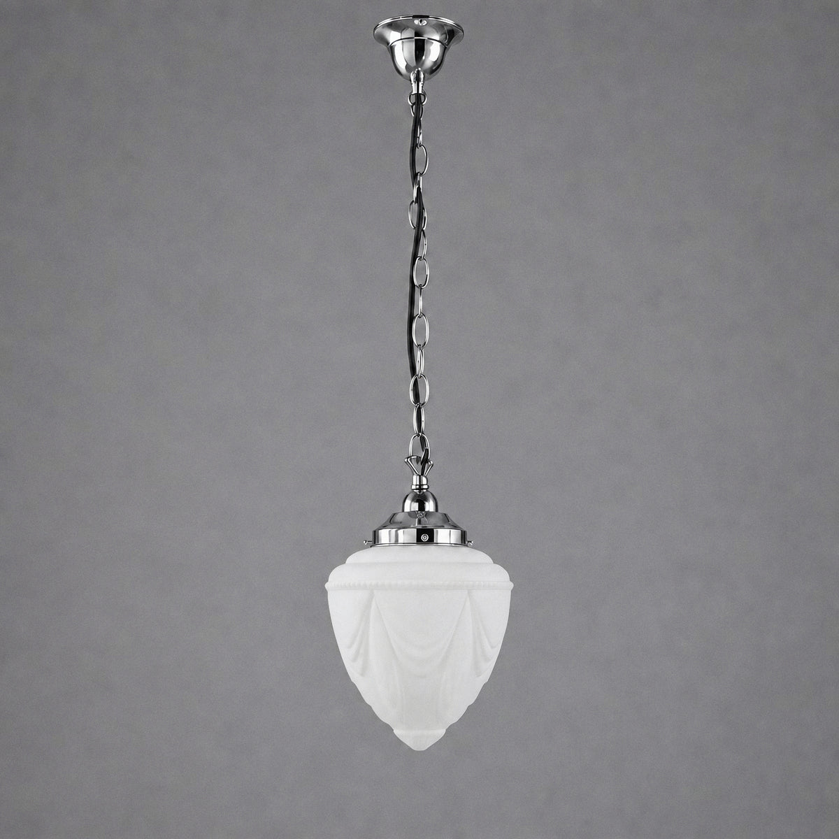 Empire 8'' Opal Matte on Single Chain Black Cloth Suspension, Chrome