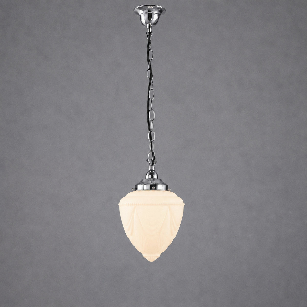 Empire 8'' Opal Matte on Single Chain Black Cloth Suspension, Chrome