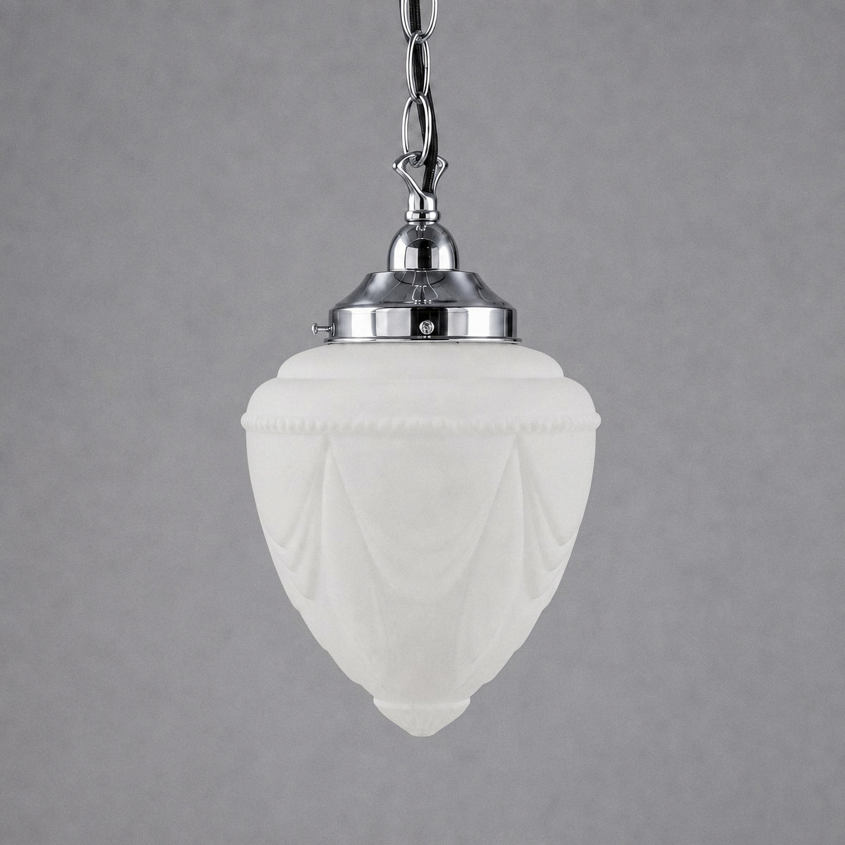Empire 8'' Opal Matte on Single Chain Black Cloth Suspension, Chrome