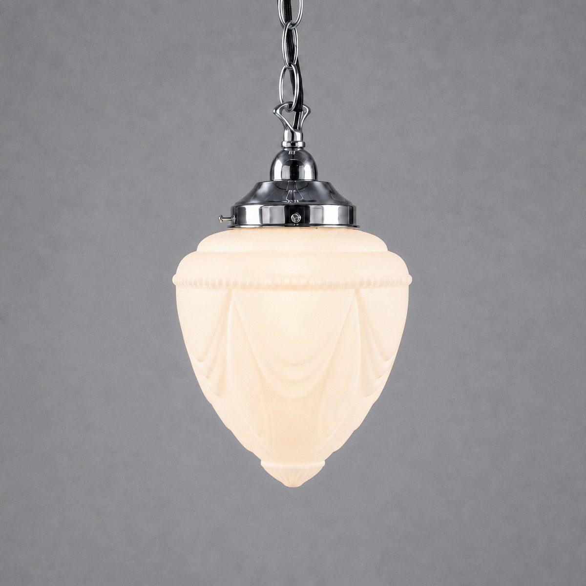 Empire 8'' Opal Matte on Single Chain Black Cloth Suspension, Chrome
