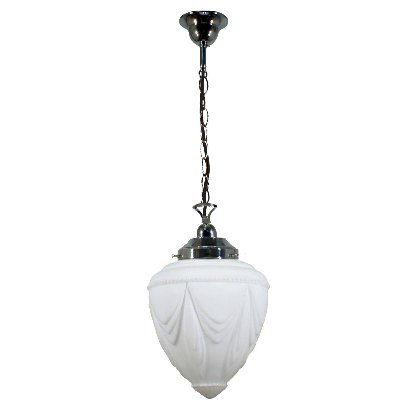 Empire 8'' Opal Matte on Single Chain Black Cloth Suspension, Chrome