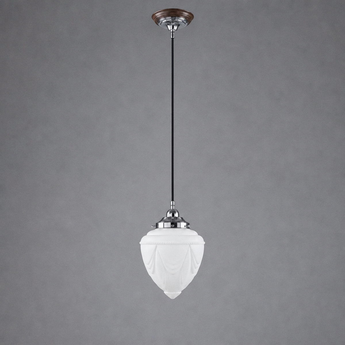 Empire 8'' Opal Matte on Cloth Cord Black Cloth Suspension, Chrome