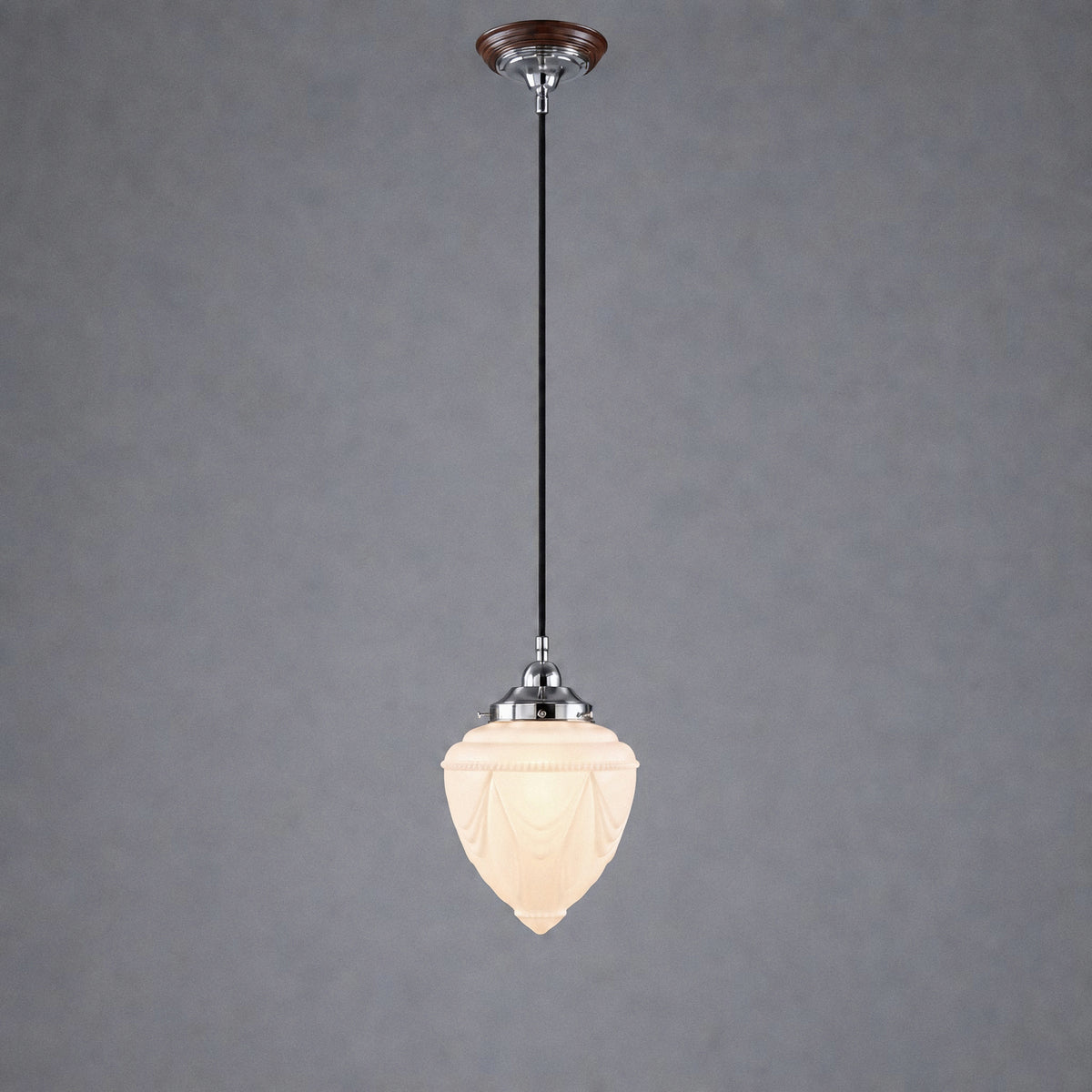 Empire 8'' Opal Matte on Cloth Cord Black Cloth Suspension, Chrome
