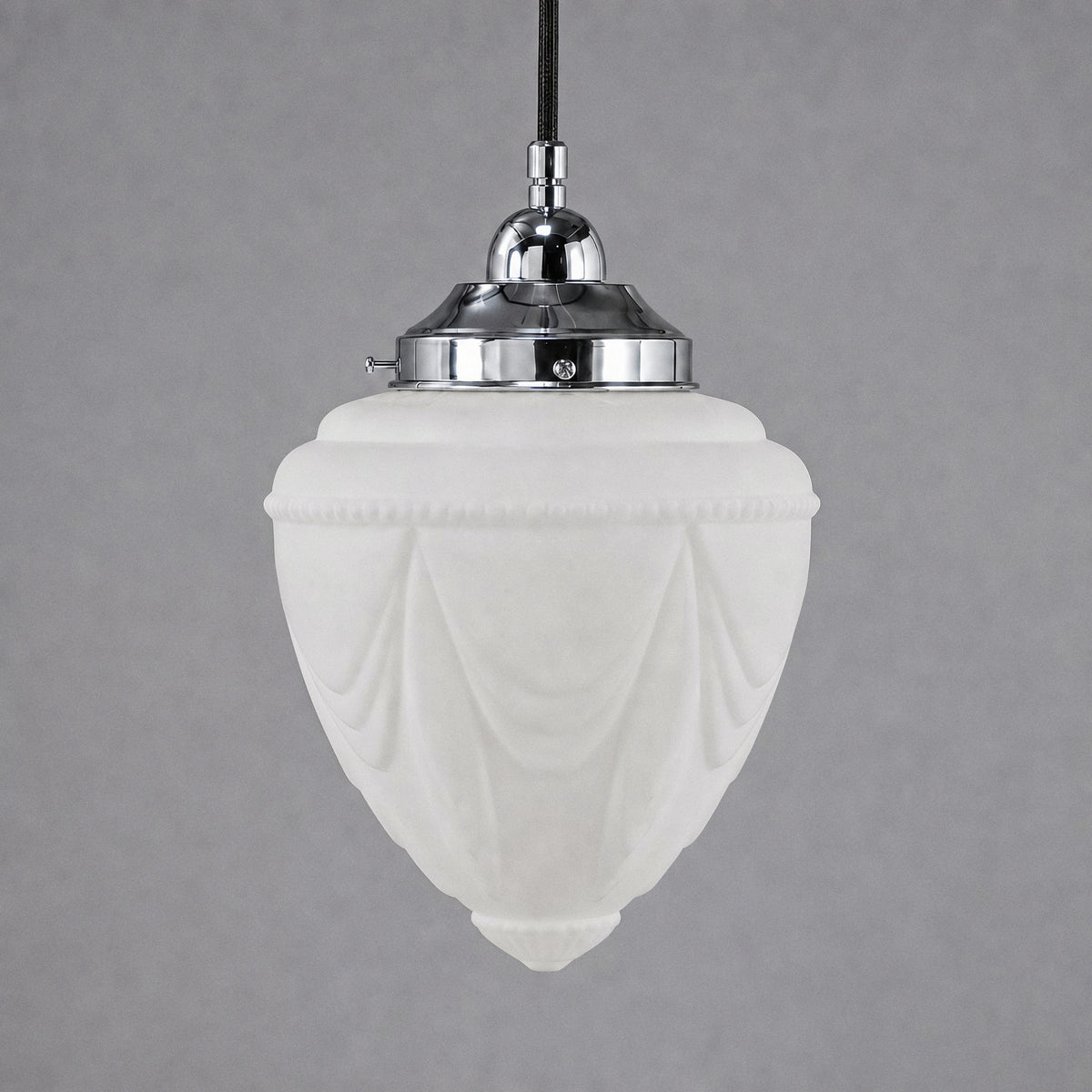 Empire 8'' Opal Matte on Cloth Cord Black Cloth Suspension, Chrome