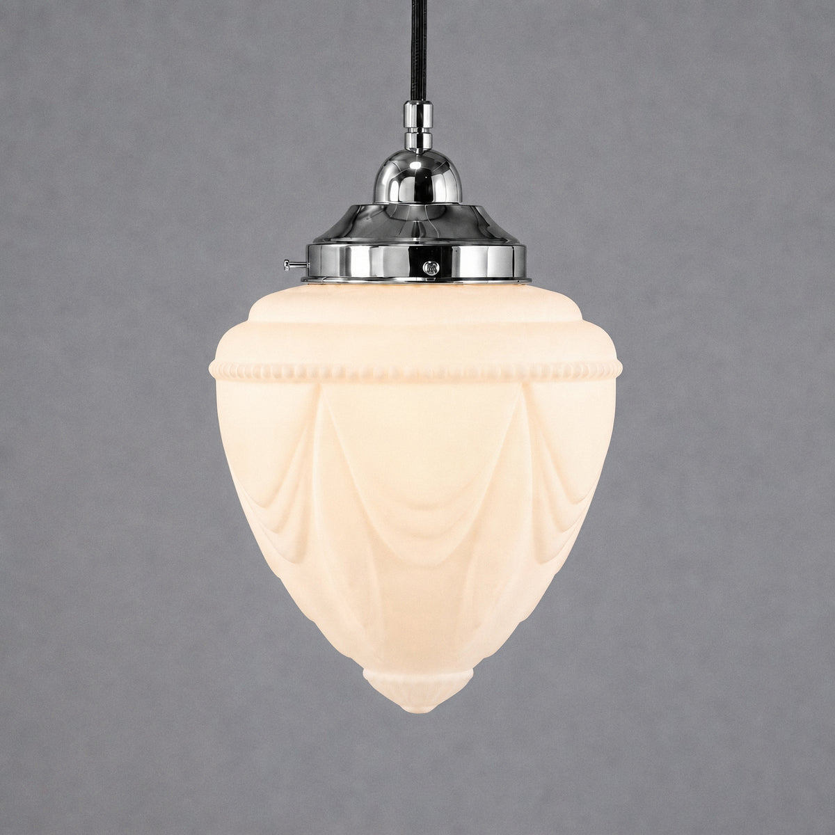 Empire 8'' Opal Matte on Cloth Cord Black Cloth Suspension, Chrome