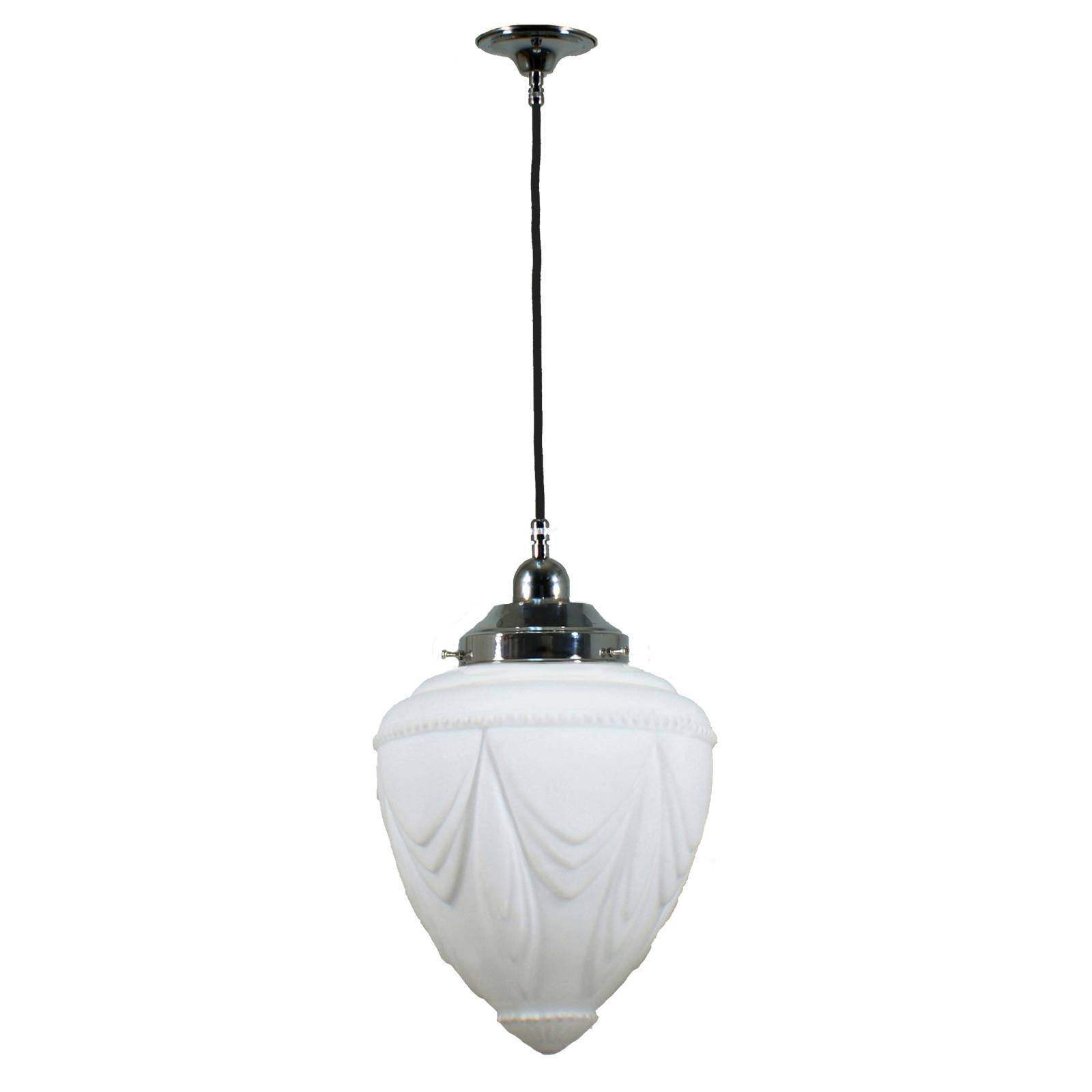 Empire 8'' Opal Matte on Cloth Cord Black Cloth Suspension, Chrome