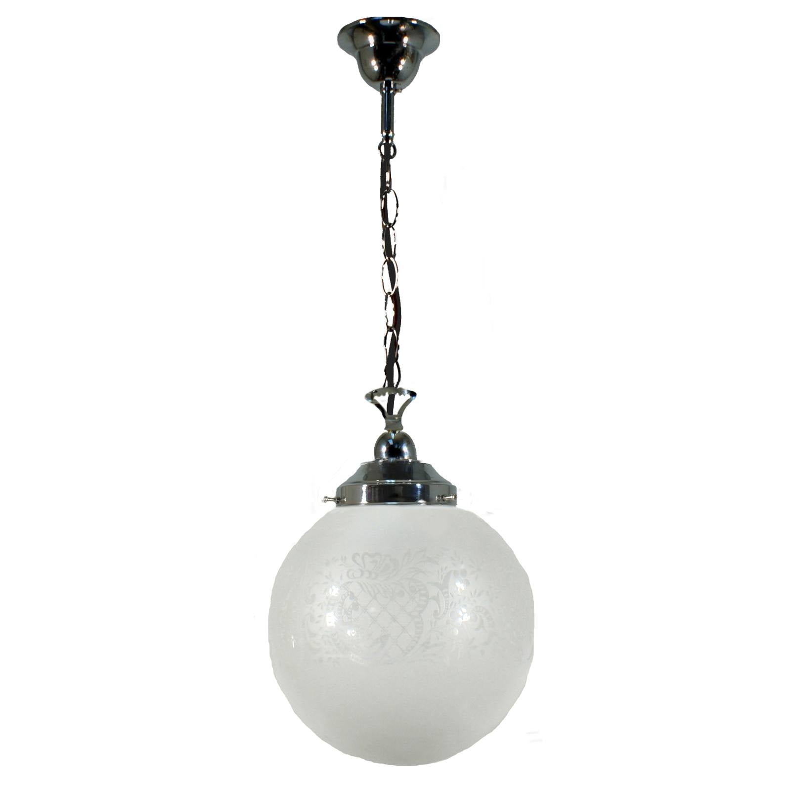 Sheffield 10" Frost Etch Shade on Chain Suspension, Chrome