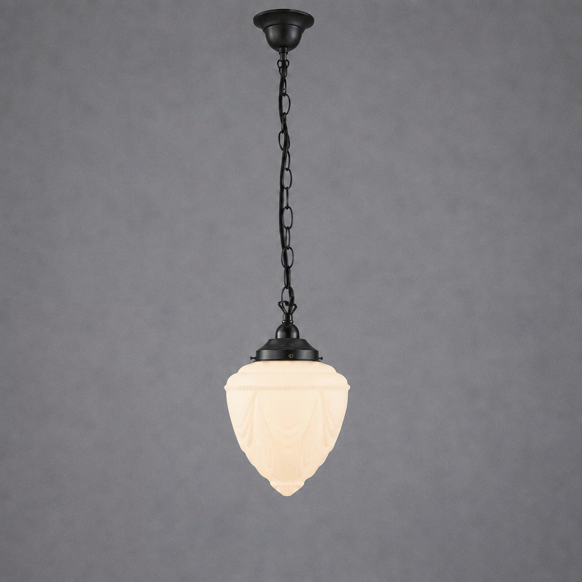 Empire 8'' Opal Matte on Single Chain Black Cloth Suspension, Patina