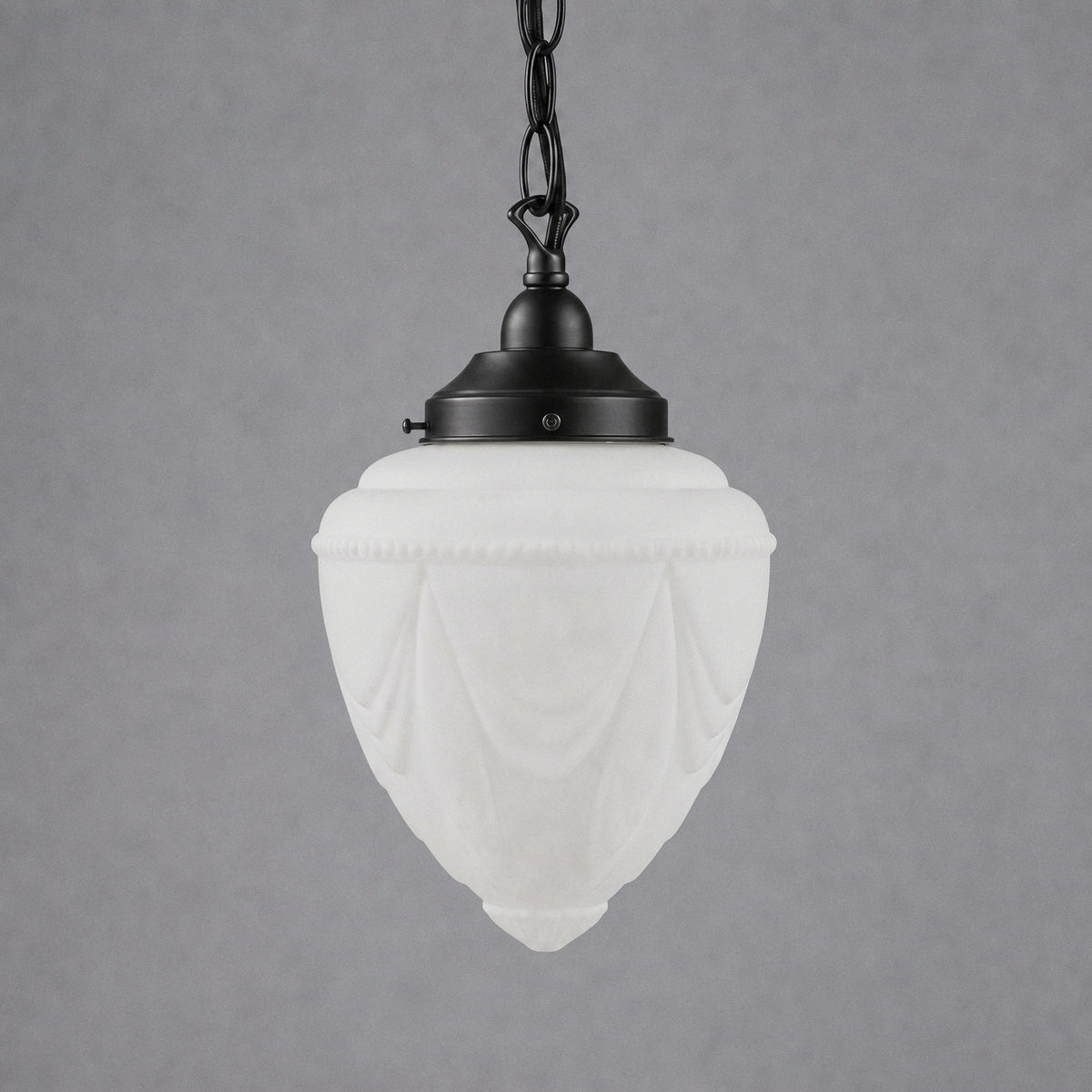 Empire 8'' Opal Matte on Single Chain Black Cloth Suspension, Patina