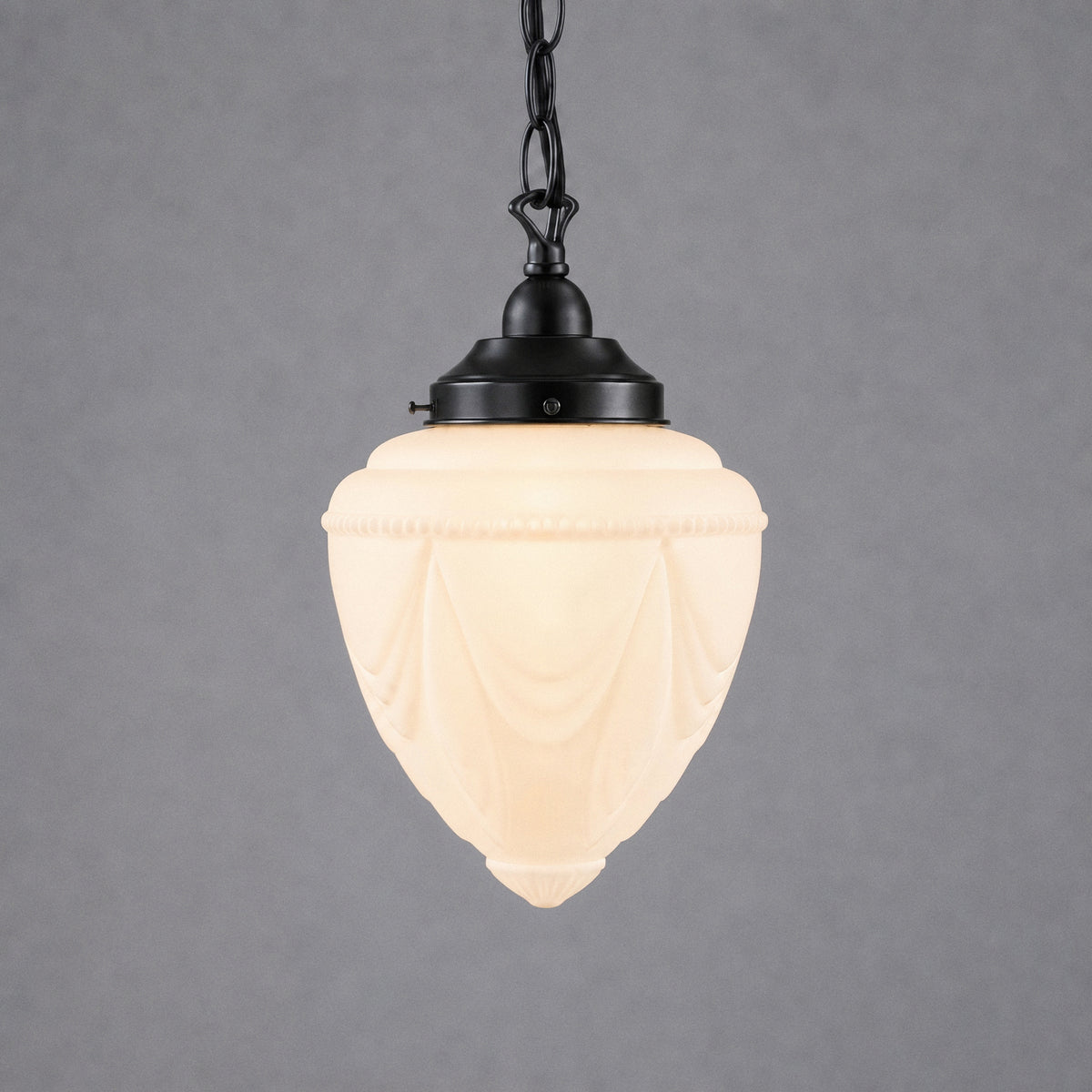 Empire 8'' Opal Matte on Single Chain Black Cloth Suspension, Patina