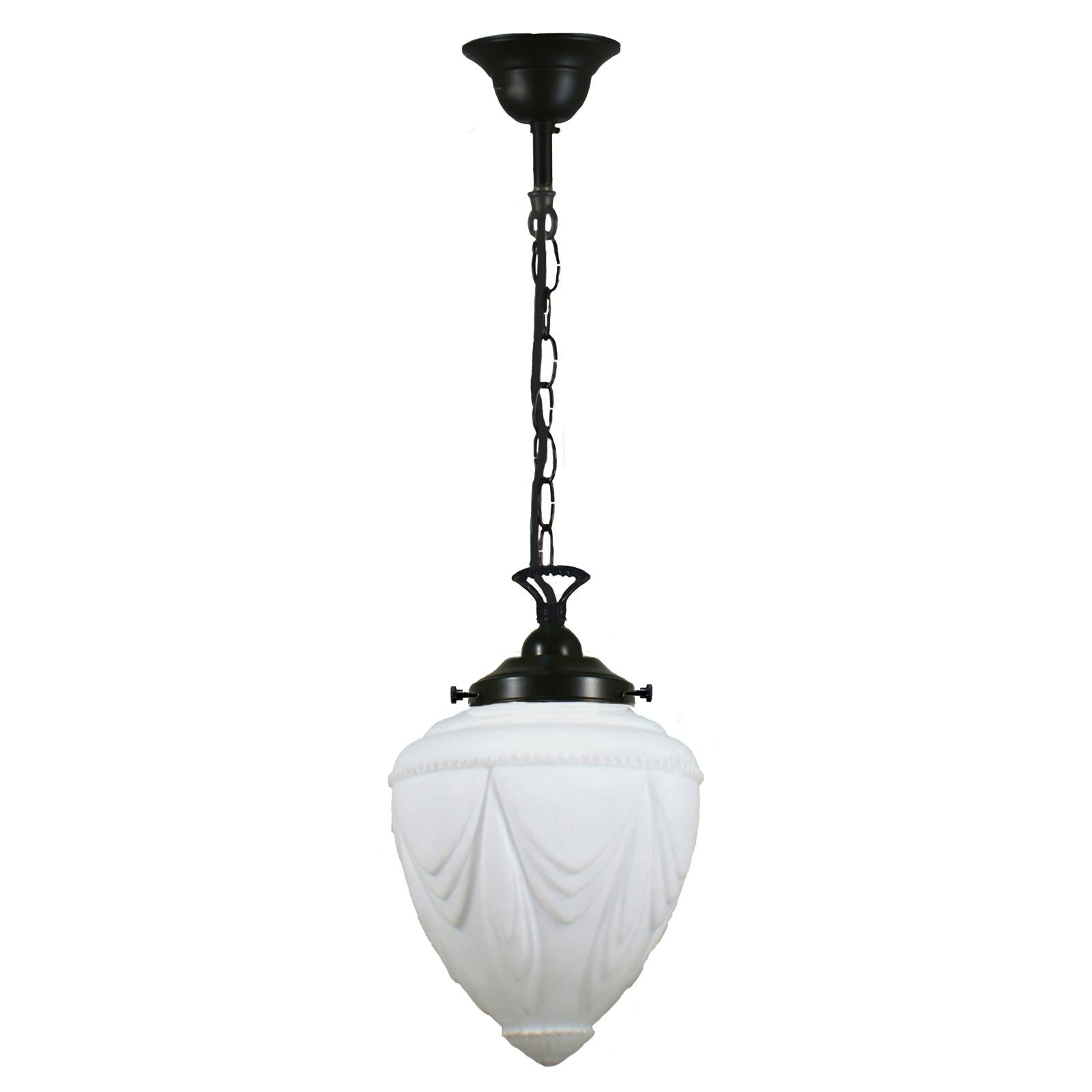 Empire 8'' Opal Matte on Single Chain Black Cloth Suspension, Patina