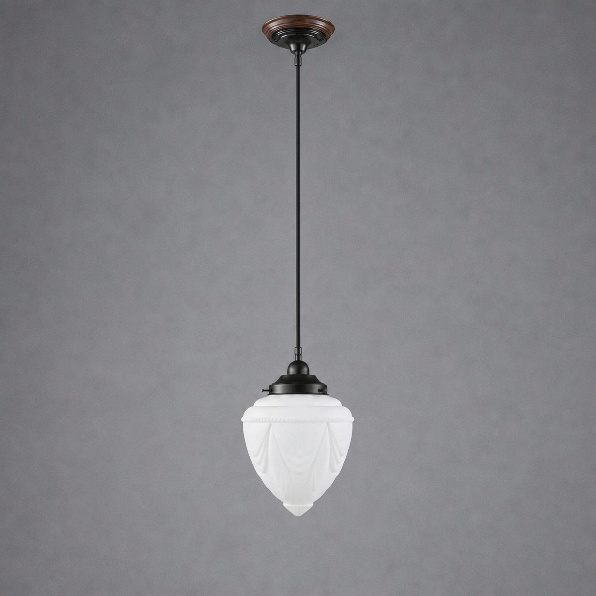 8" Empire Opal Matte Shade on Single Chain Suspension Patina Black