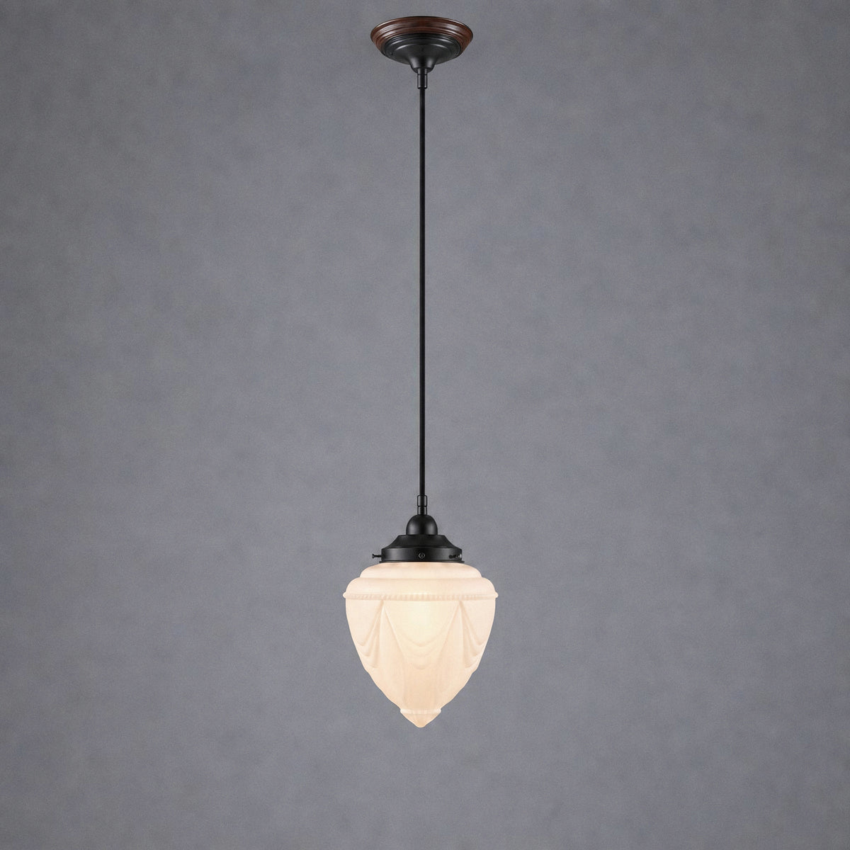 8" Empire Opal Matte Shade on Single Chain Suspension Patina Black