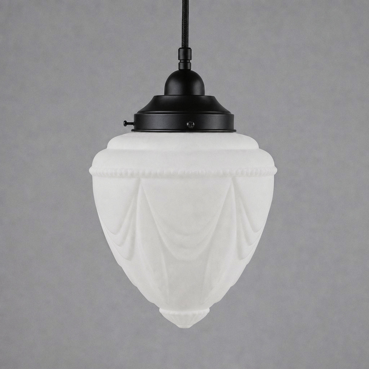 8" Empire Opal Matte Shade on Single Chain Suspension Patina Black