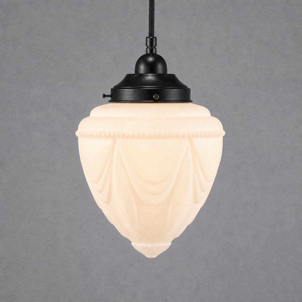 8" Empire Opal Matte Shade on Single Chain Suspension Patina Black