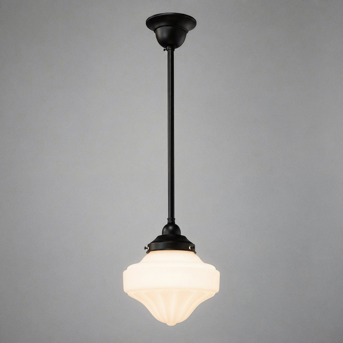 Derby Opal Matt 9" Shade w 3/4" x 1/2m Black Rod Pendant