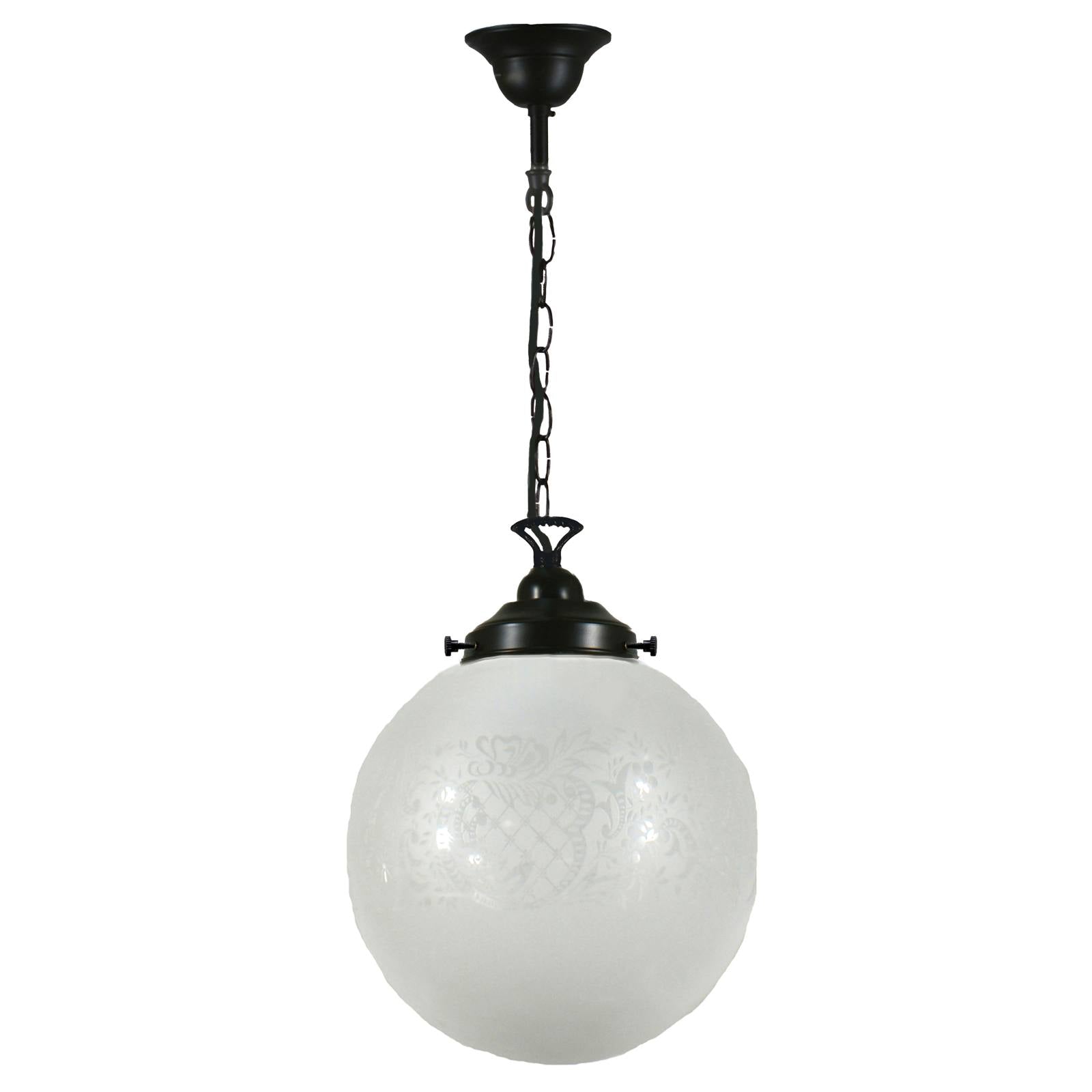 Sheffield 10" Frost Etch Shade on Chain Suspension Patina