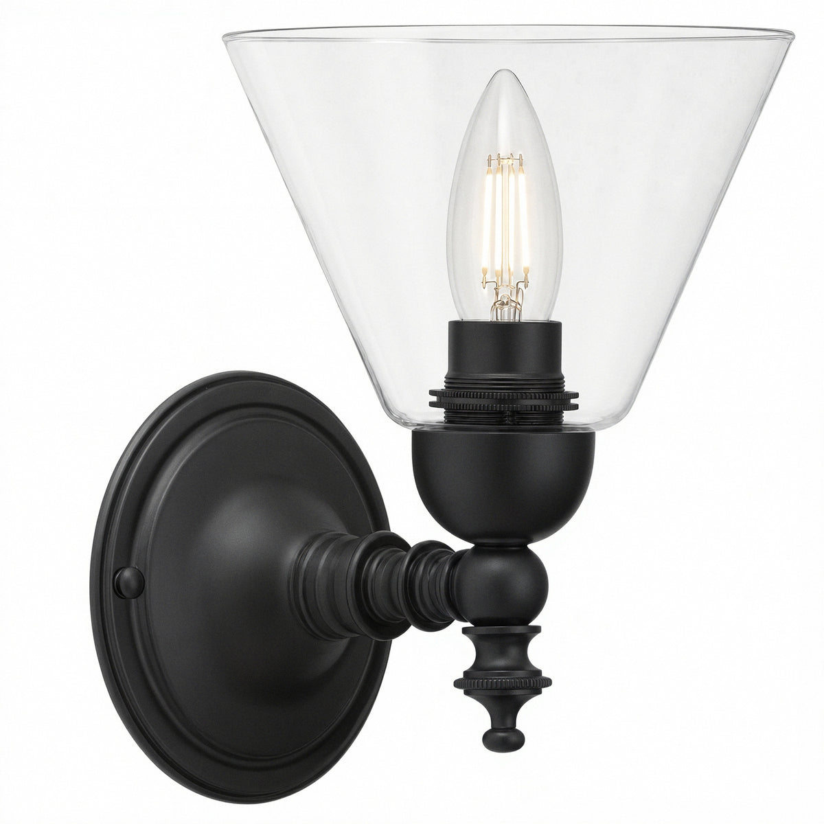 Koscina 1Lt Wall Bracket, Patina Black & Clear Glass