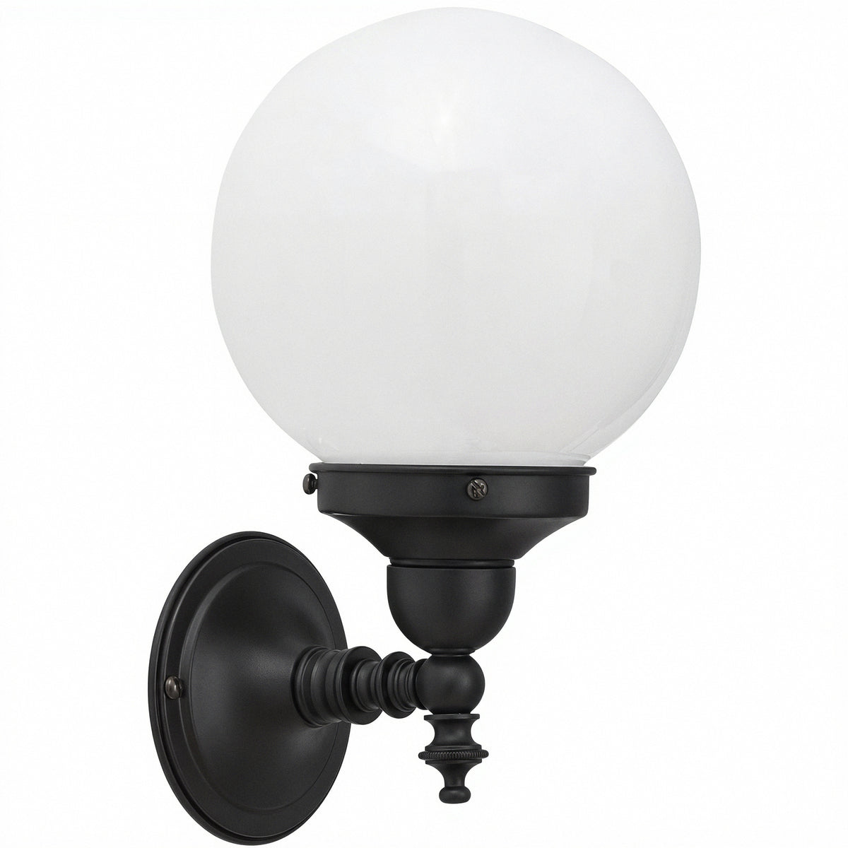 Koscina Wall Light with 6" Opal Gloss Sphere, Patina