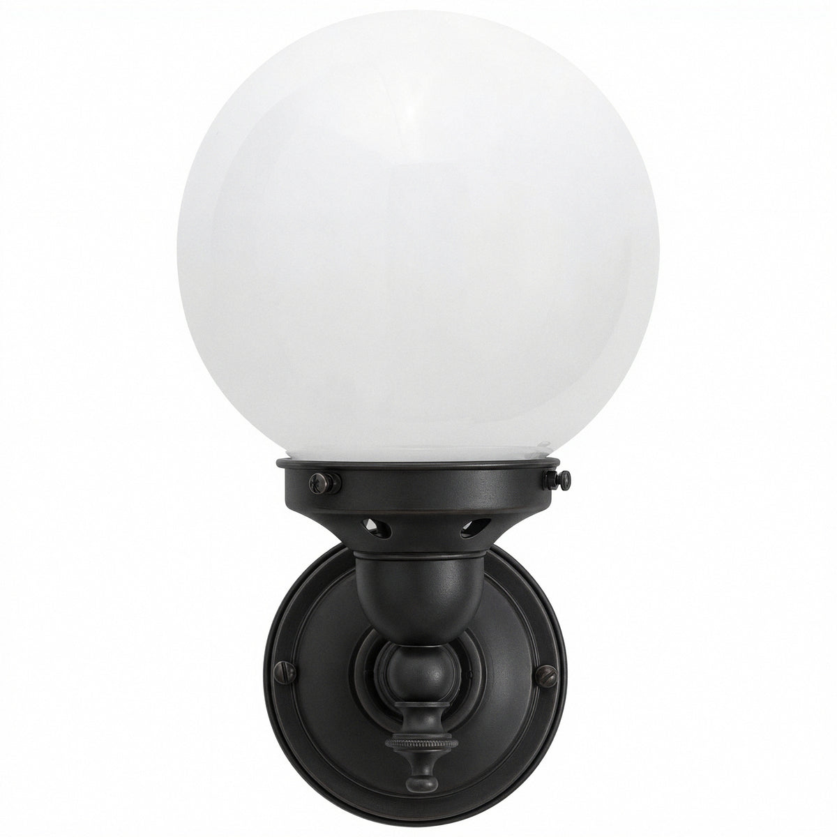 Koscina Wall Light with 6" Opal Gloss Sphere, Patina