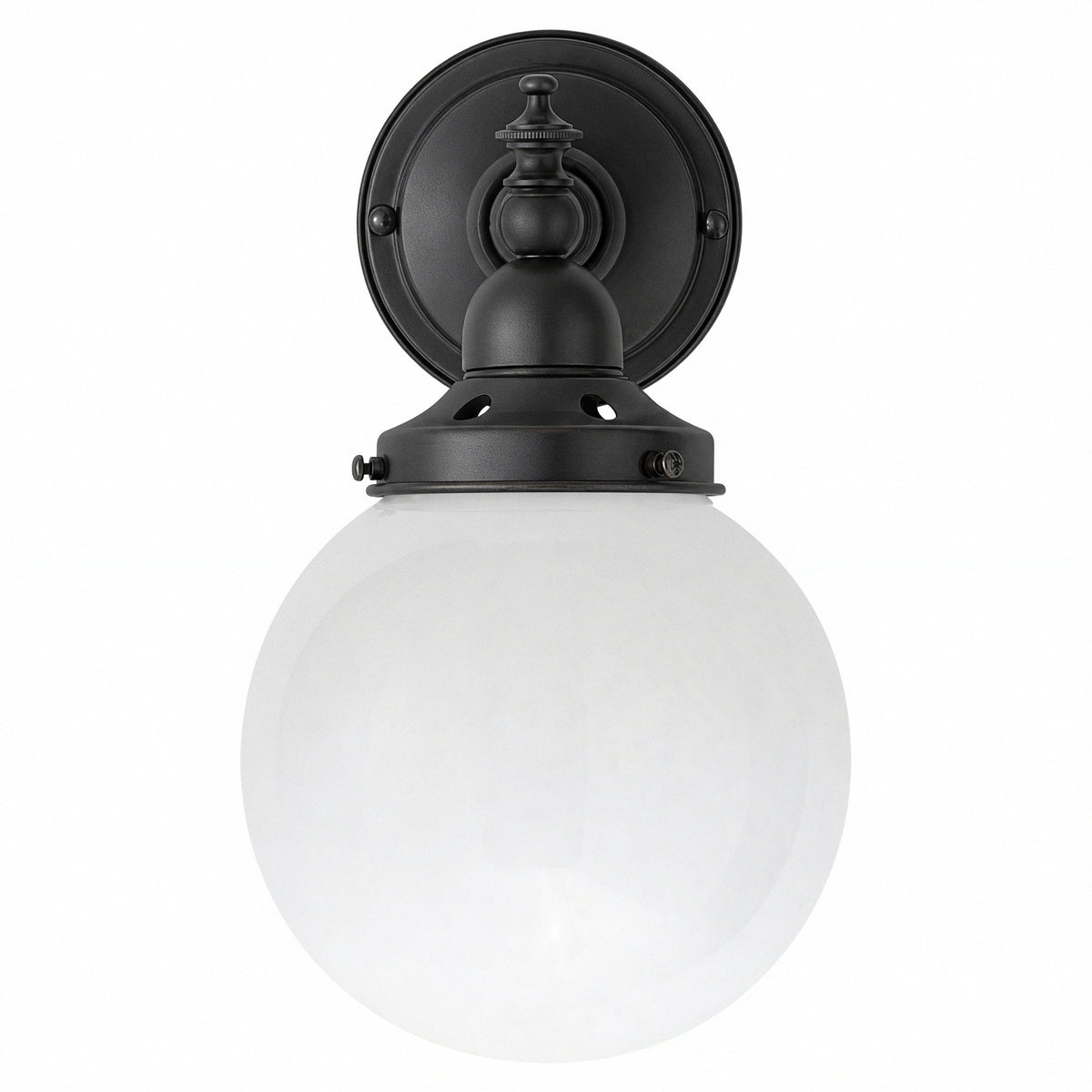 Koscina Wall Light with 6" Opal Gloss Sphere, Patina