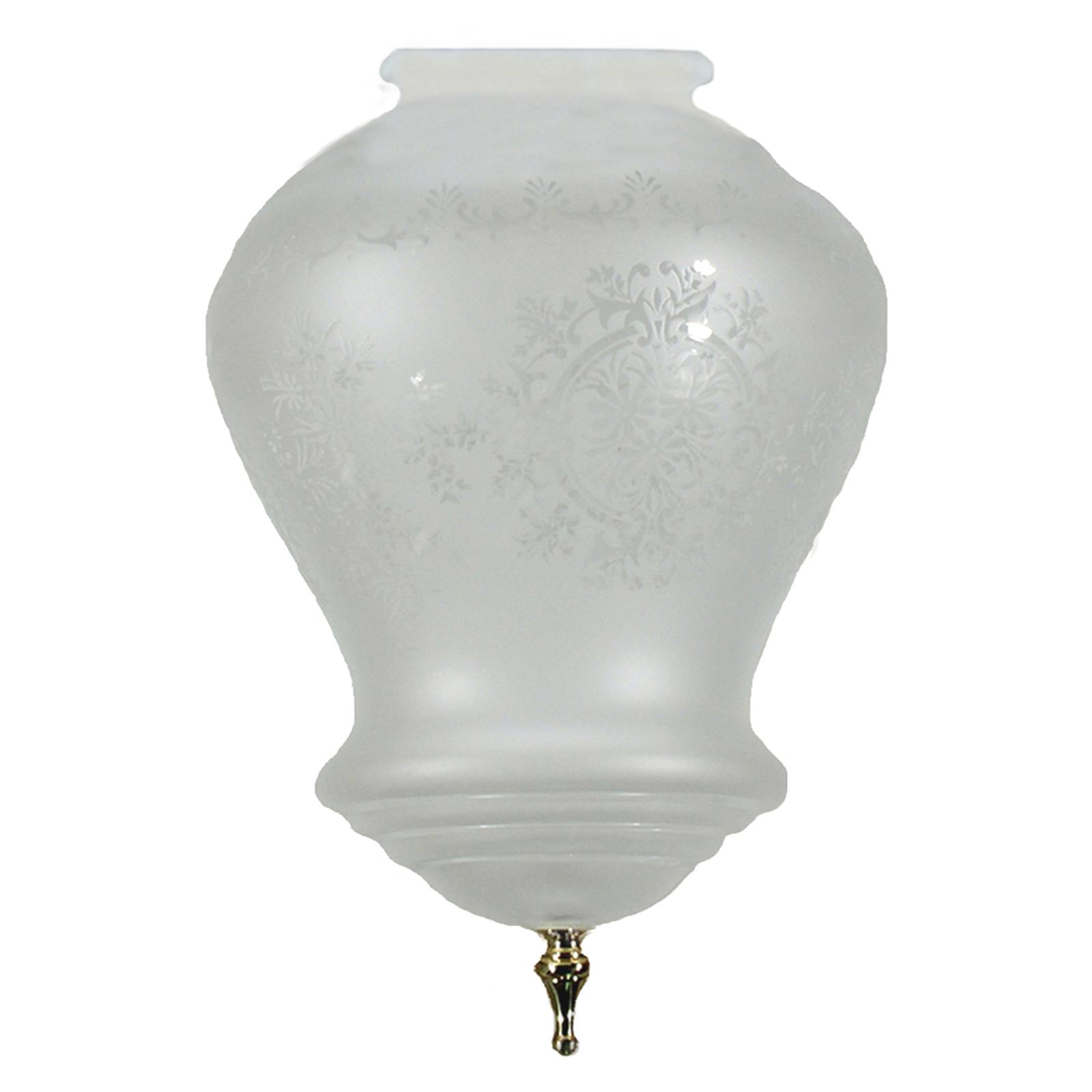Cambridge Frost Etched Glass Shade 4 1/4" Fitter with Finial, Polished Brass