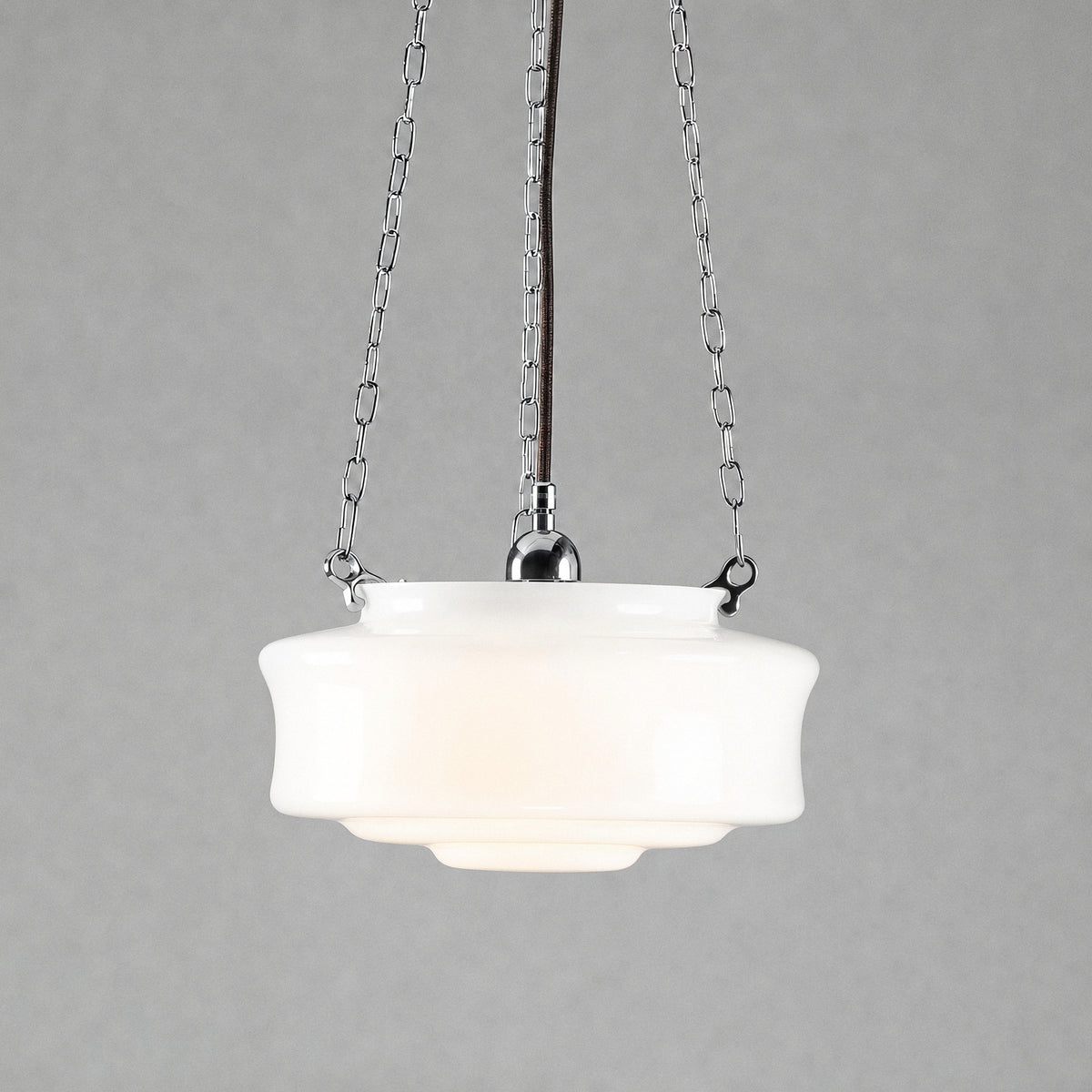 Elwood 12" Opal Gloss Glass on 3 Chain Suspension, Chrome