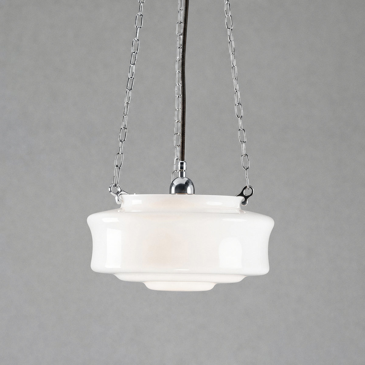 Elwood 12" Opal Gloss Glass on 3 Chain Suspension, Chrome