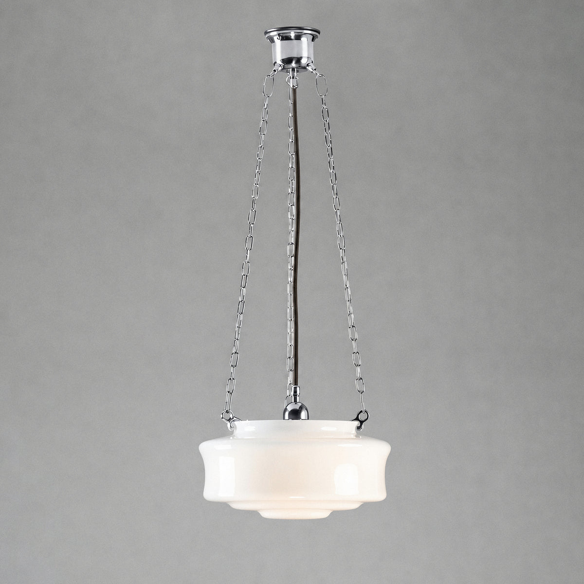 Elwood 12" Opal Gloss Glass on 3 Chain Suspension, Chrome
