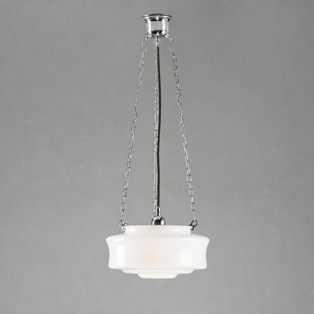 Elwood 12" Opal Gloss Glass on 3 Chain Suspension, Chrome