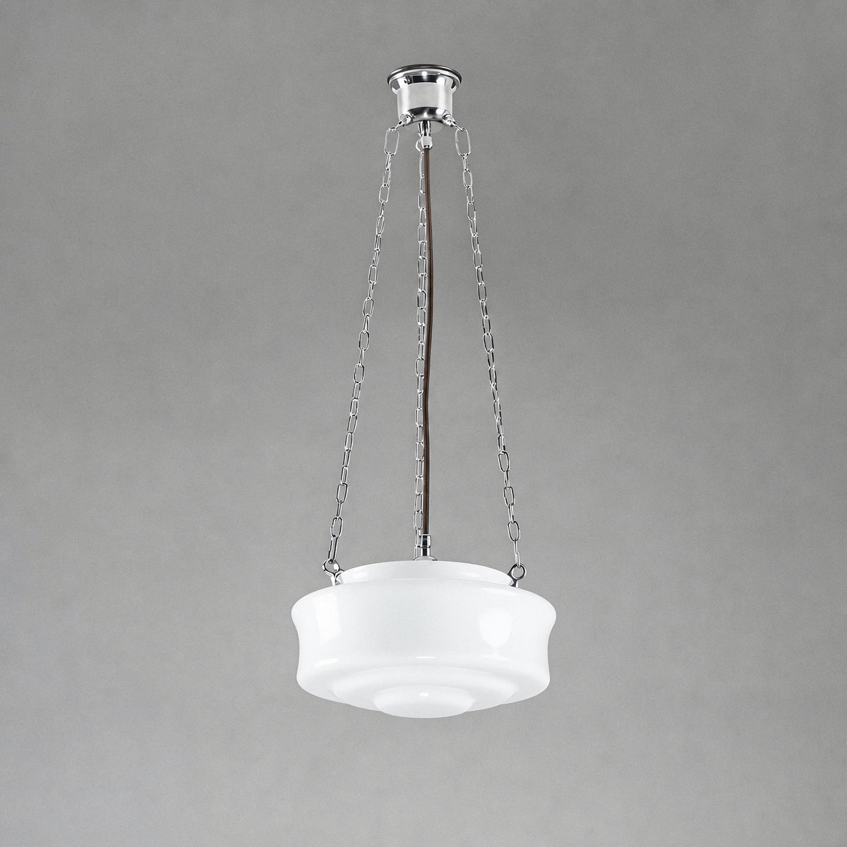 Elwood 12" Opal Gloss Glass on 3 Chain Suspension, Chrome