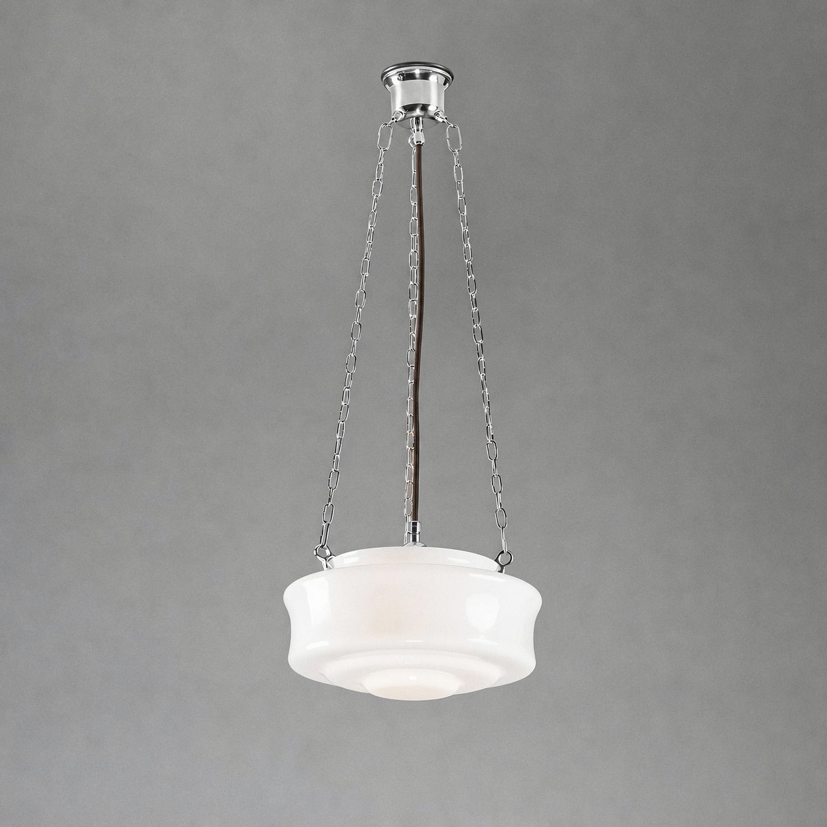 Elwood 12" Opal Gloss Glass on 3 Chain Suspension, Chrome