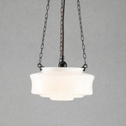 Elwood 12" Opal Gloss Glass on 3 Chain Suspension, Patina