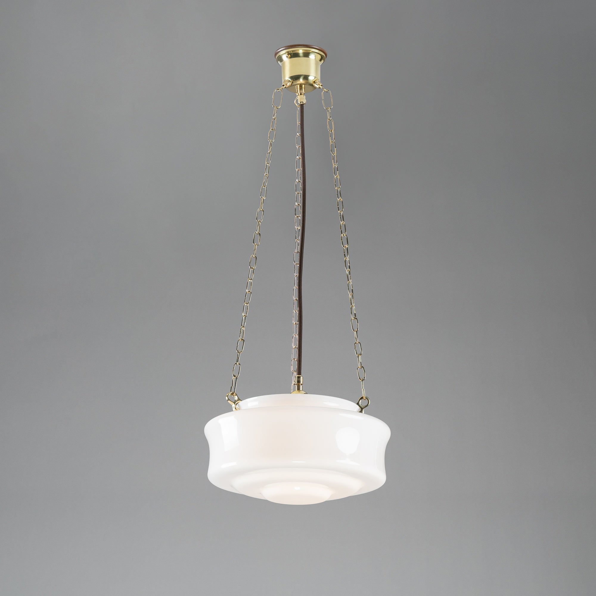 Elwood 12" Opal Gloss Glass on 3 Chain Suspension, Polished Brass