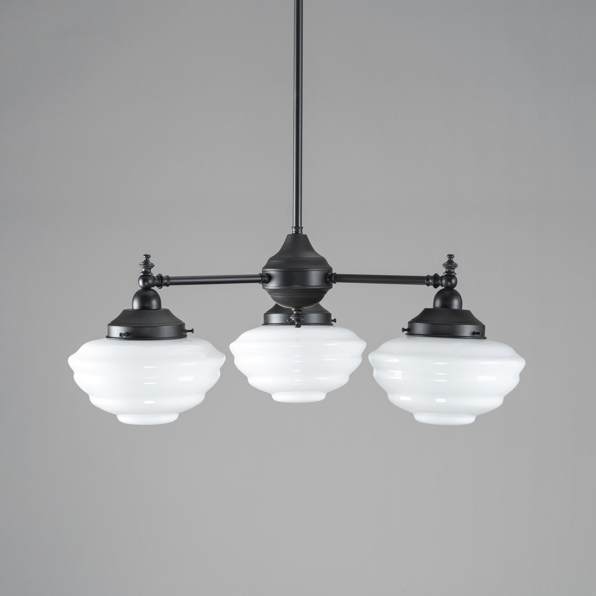 Bentleigh 3 Light Pendant Arms Down With Cannes Opal Gloss Shades